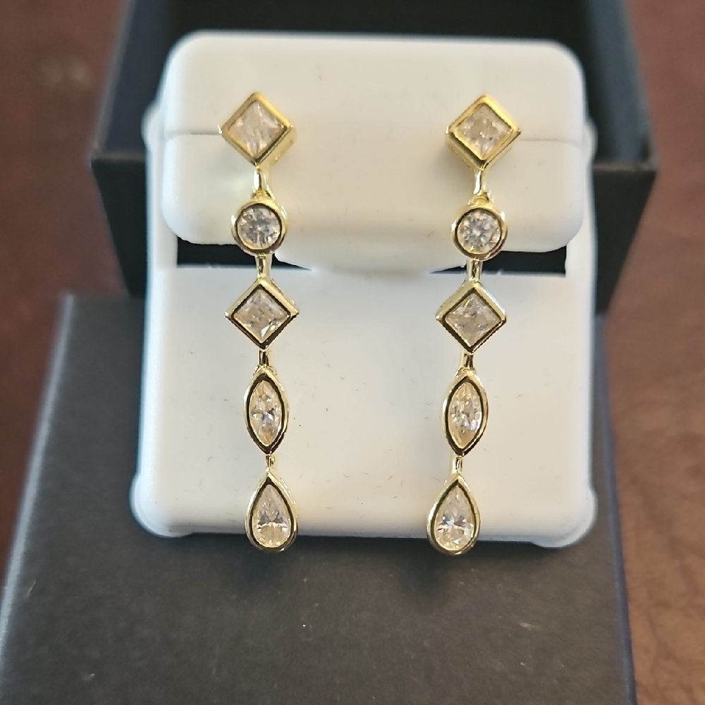 Moissainite Gold Tone Linear Earrings - Women Jewelry